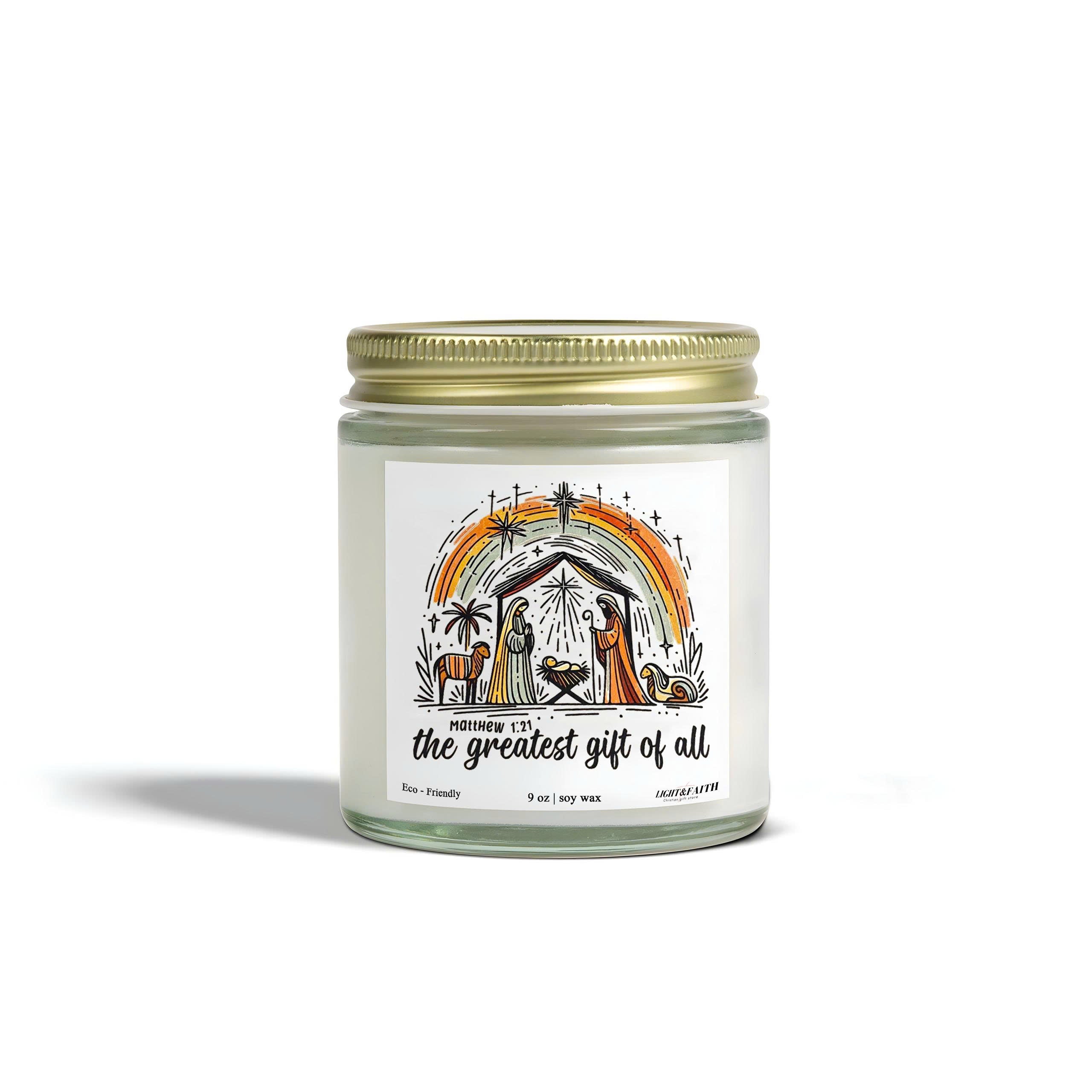 The Greatest Gift of All Candle, Matthew 1:21, Nativity Scene, Inspirational Christmas Gift, Uplifting Christian Holiday Decor CDLAF30